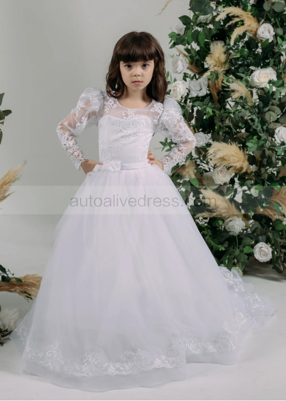 White Lace Tulle Corset Back Flower Girl Dress White Lace Tulle Corset Back Flower Girl Dress